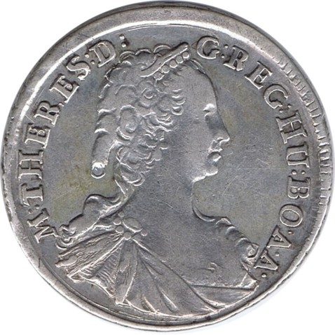 Moneda de plata 15 Krajczár Hungría 1745 KR Reina María Teresa.