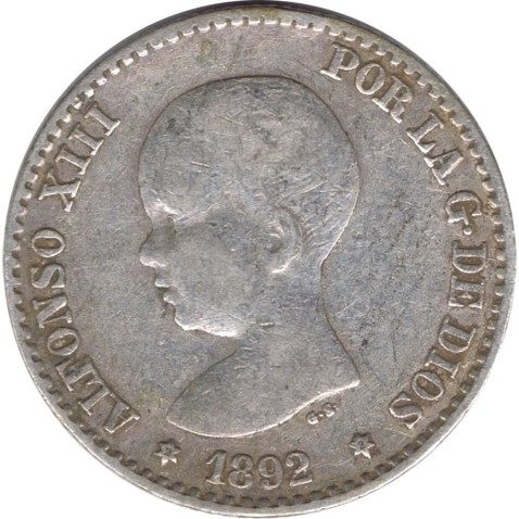 50 céntimos Plata 1892 *22 Alfonso XIII PG M.