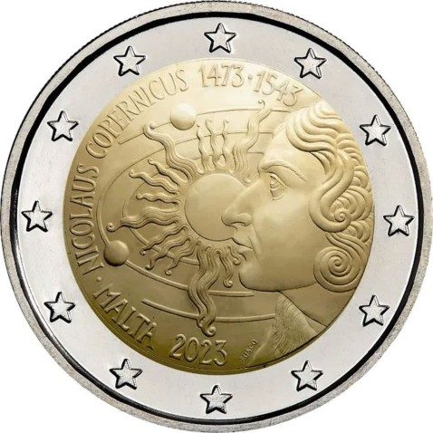 moneda conmemorativa 2 euros Malta 2023 Copérnico.