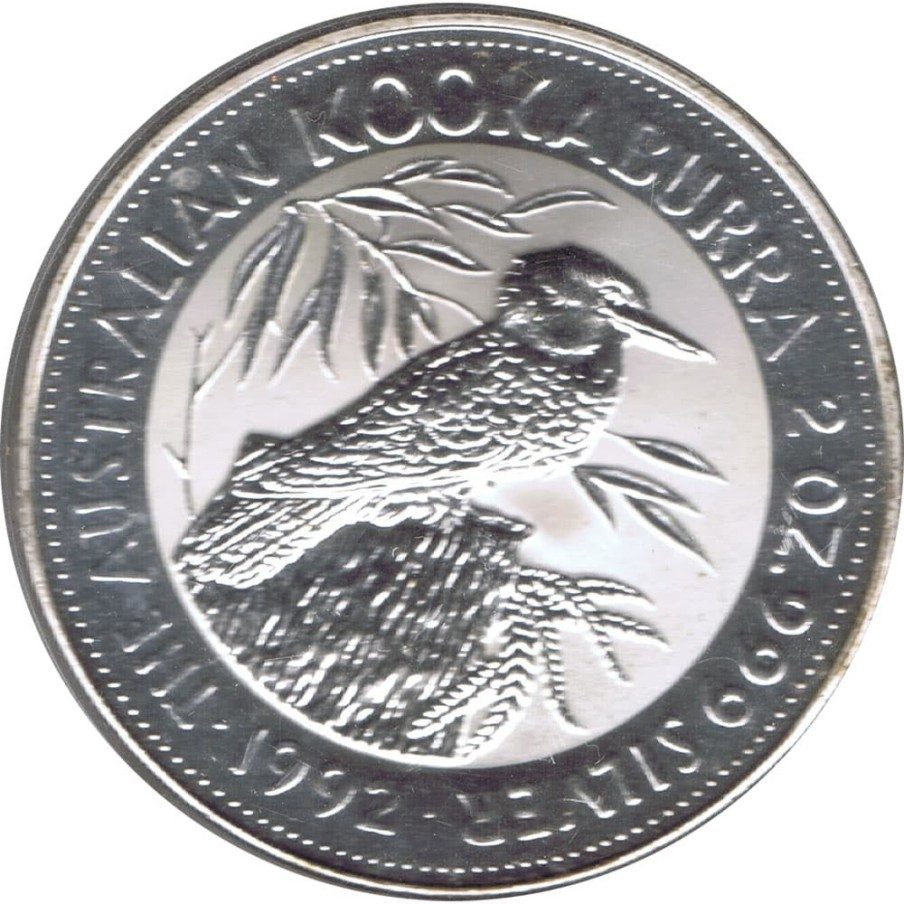 Moneda 2 onzas de plata 2$ Australia Kookaburra 1992.