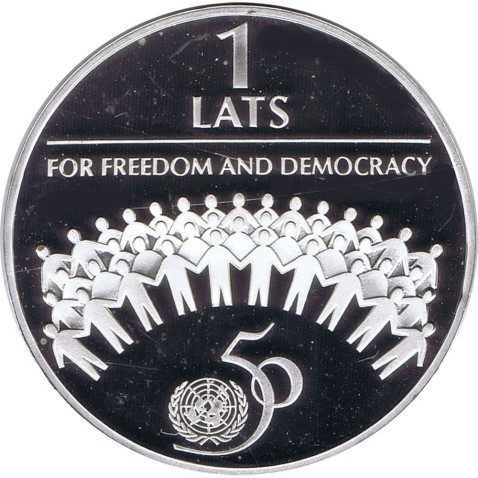 Moneda de plata 1 Lats Letonia 1995 50 Años ONU.