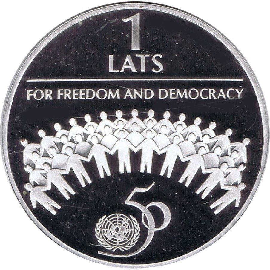 Moneda de plata 1 Lats Letonia 1995 50 Años ONU.