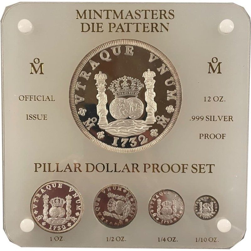 Colección 5 monedas plata Pillar Dollar México 1988. Proof.