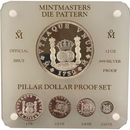 Colección 5 monedas plata Pillar Dollar México 1988. Proof.