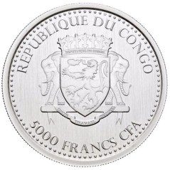 Moneda onza de plata 5000 Francs Congo Gorila 2015.