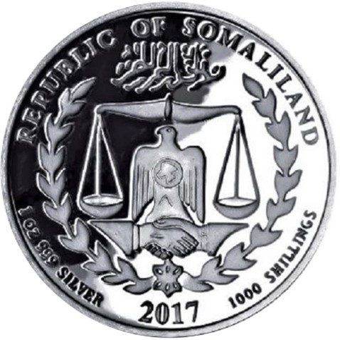 Moneda onza de plata 1000 Shillings Somaliland Año Gallo 2017.