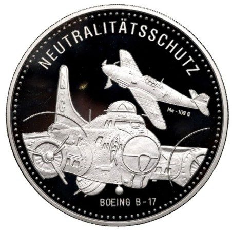 Moneda 5 onzas de plata 50 ecus Suiza 1995 Aviones.