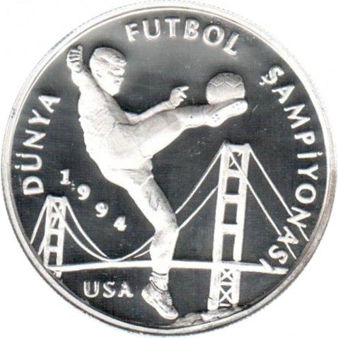 Moneda de plata Turquía 50.000 Liras 1994 Mundial de Futbol