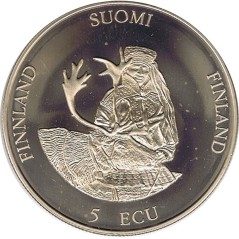 Moneda 5 Ecu Finlandia 1994 Rovaniemi. Cuproníquel.