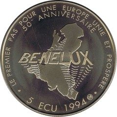 Moneda 5 Ecu Luxemburgo 1994 Charlotte. Cuproníquel.