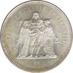 Moneda de plata 50 francos Francia 1976.