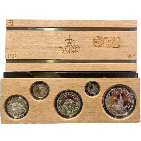 V Centenario 1992 Serie IV Estuche 5 monedas. Plata FDC Mate  - 1