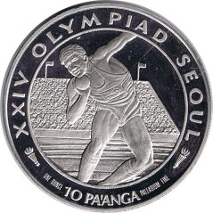 Moneda onza de Paladio 10 Paanga Tonga Olimpiada Seul 1988 .  - 1