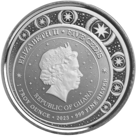 Moneda onza de Plata 5 Cedis Ghana 2023. Unicornio.