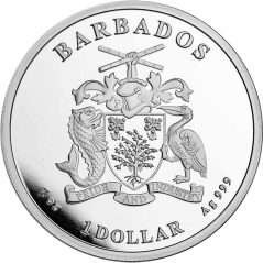 Moneda onza de Plata 1 Dollar Barbados 2023. Pulpo.