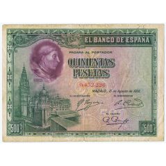 (1928/15/08) Madrid 500 Pesetas. MBC. Serie 0432226  - 1