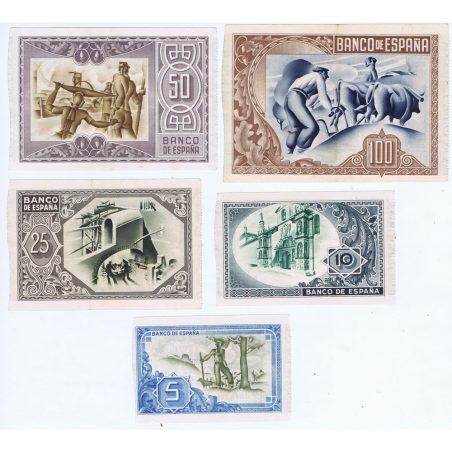 (1937/01/01) Serie de 5 billetes Bilbao. EBC