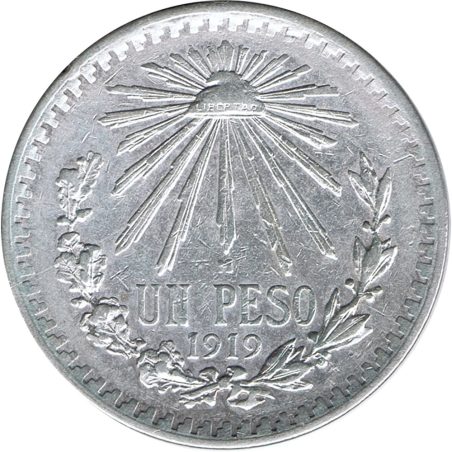 Moneda de plata 1 peso Mexico 1919.  - 1