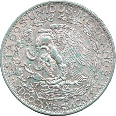 Moneda de plata 2 pesos Mexico 1921.