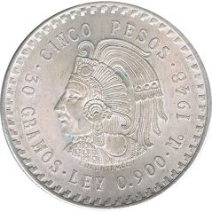 Moneda de plata 5 pesos Mexico 1948.  - 1