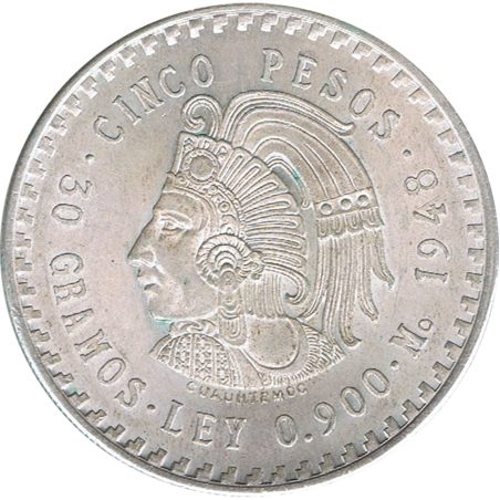 Moneda de plata 5 pesos Mexico 1948.