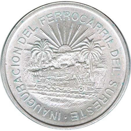 Moneda de plata 5 pesos Mexico 1950. Ferrocarril  - 1