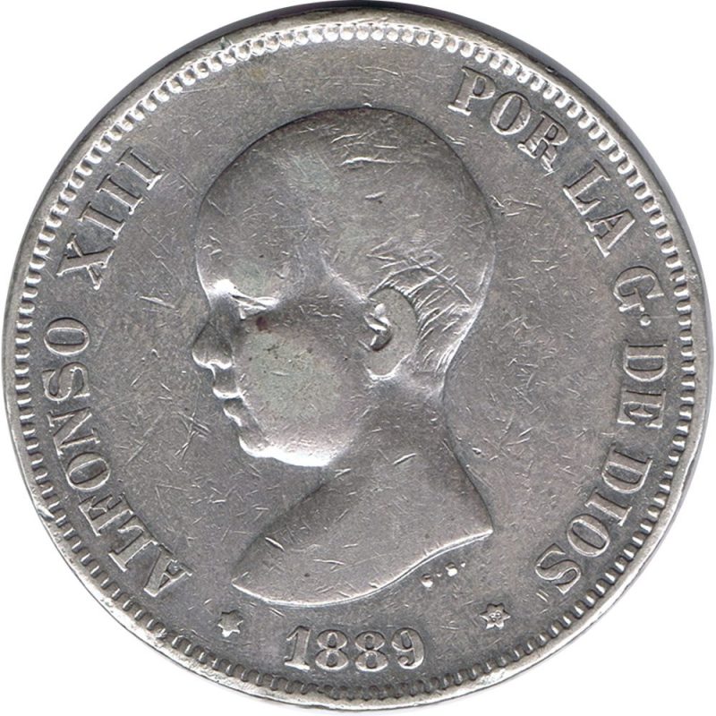 5 Pesetas Plata 1889 *89 Alfonso XIII MP M.  - 1 5 Pesetas Plata 1889 *89 Alfonso XIII MP M.  - 1
