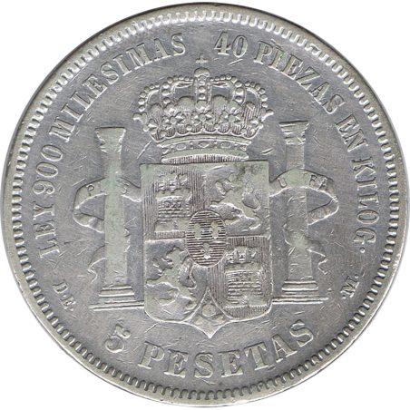 5 Pesetas Plata 1875 *75 Alfonso XII DE M.