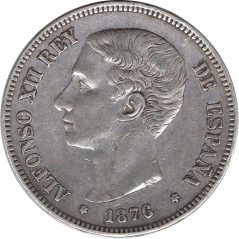 5 Pesetas Plata 1876 *76 Alfonso XII DE M.  - 1