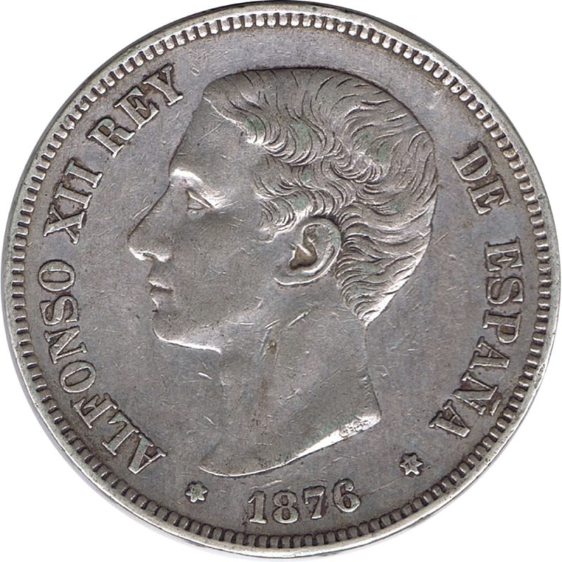 5 Pesetas Plata 1876 *76 Alfonso XII DE M.  - 1 5 Pesetas Plata 1876 *76 Alfonso XII DE M.  - 1