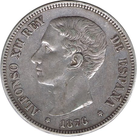 5 Pesetas Plata 1876 *76 Alfonso XII DE M.  - 1