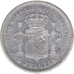 5 Pesetas Plata 1871 *75 Amadeo I DE M.