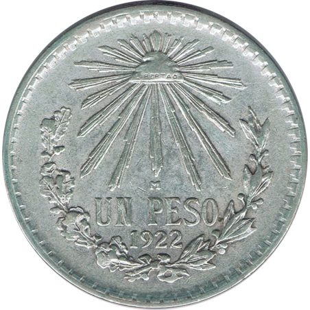 Moneda de plata 1 peso Mexico 1922.  - 1