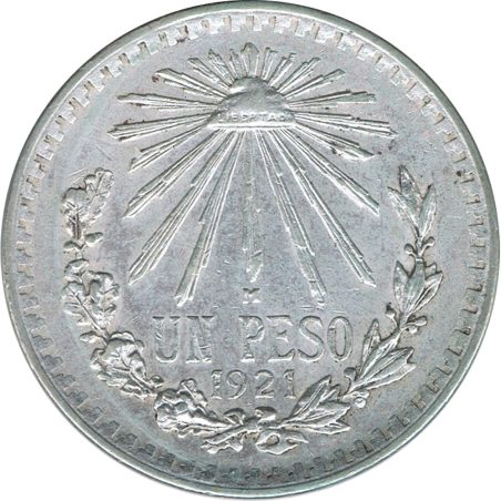 Moneda de plata 1 peso Mexico 1921.