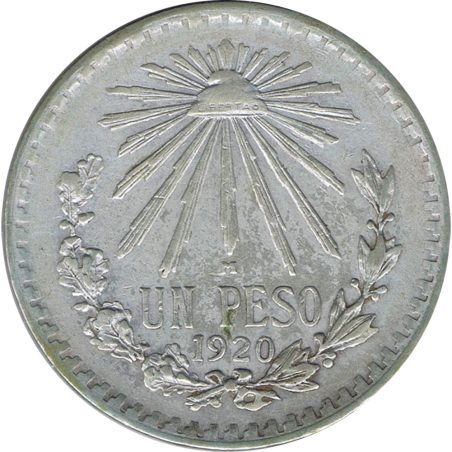 Moneda de plata 1 peso Mexico 1920.  - 1