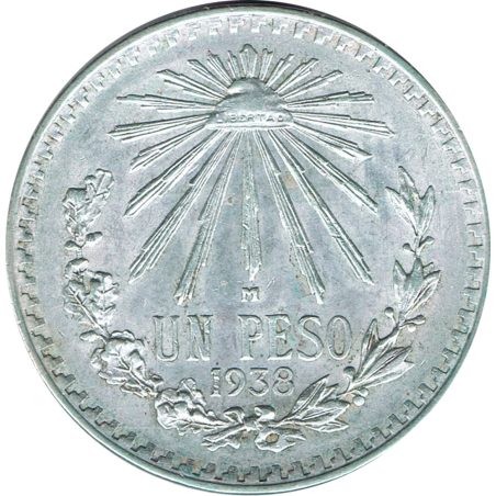 Moneda de plata 5 pesos Mexico 1938.  - 1