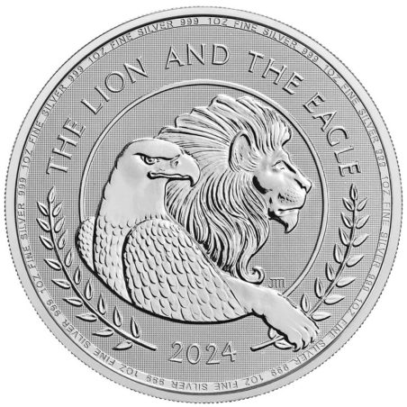 Moneda onza de plata 2 Pounds Gran Bretaña 2024 León y Aguila