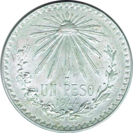 Moneda de plata 1 peso Mexico 1944.  - 1