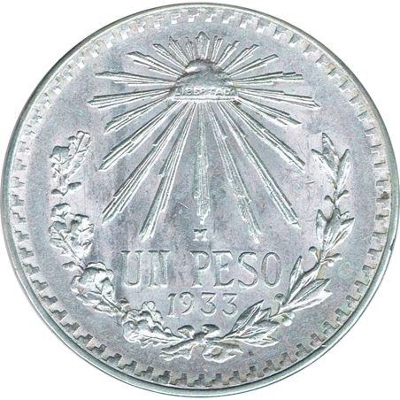 Moneda de plata 1 peso Mexico 1933.  - 1