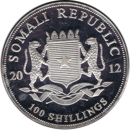 Moneda onza de plata 100 Shillings Somalia Elefante 2012.