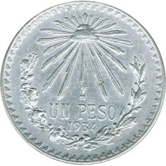 Moneda de plata 1 peso Mexico 1934.  - 1