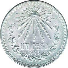 Moneda de plata 1 peso Mexico 1945.  - 1
