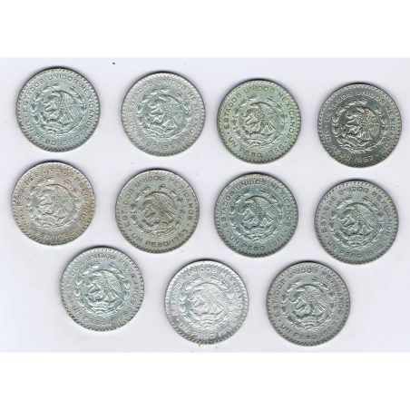Colección 11 Monedas de plata 1 peso Mexico Morelos 1957-1967.