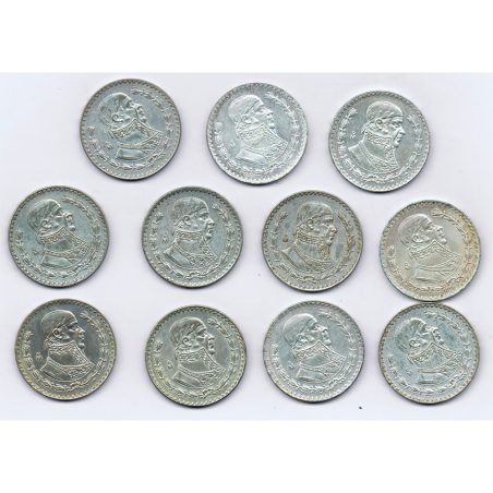 Colección 11 Monedas de plata 1 peso Mexico Morelos 1957-1967.  - 2