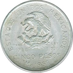 Moneda de plata 5 pesos Mexico 1952 Hidalgo.  - 1