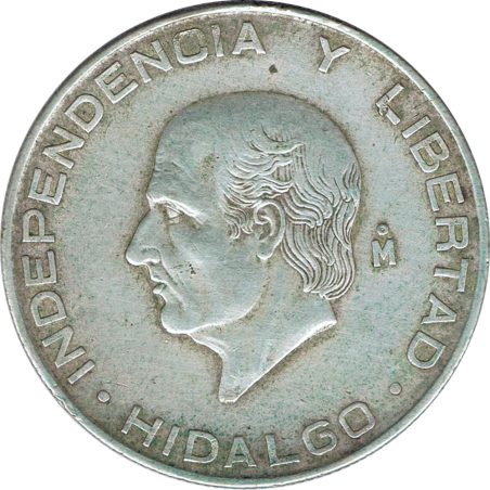 Moneda de plata 5 pesos Mexico 1956 Hidalgo.