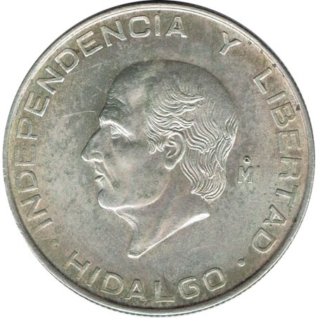 Moneda de plata 5 pesos Mexico 1957 Hidalgo.
