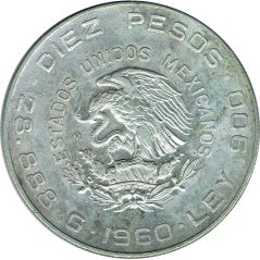 Moneda de plata 10 pesos Mexico 1960 Independencia y Libertad