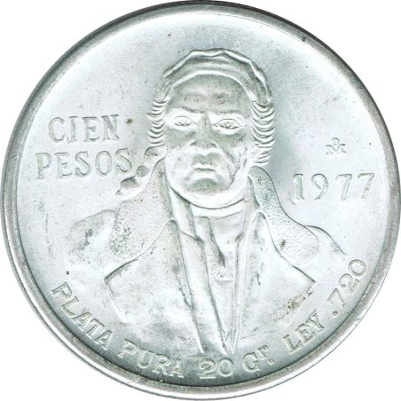 Moneda de plata 100 pesos Mexico 1977. Morales  - 1