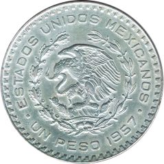 Moneda de plata 1 peso Mexico 1957 Centenario Constitución.